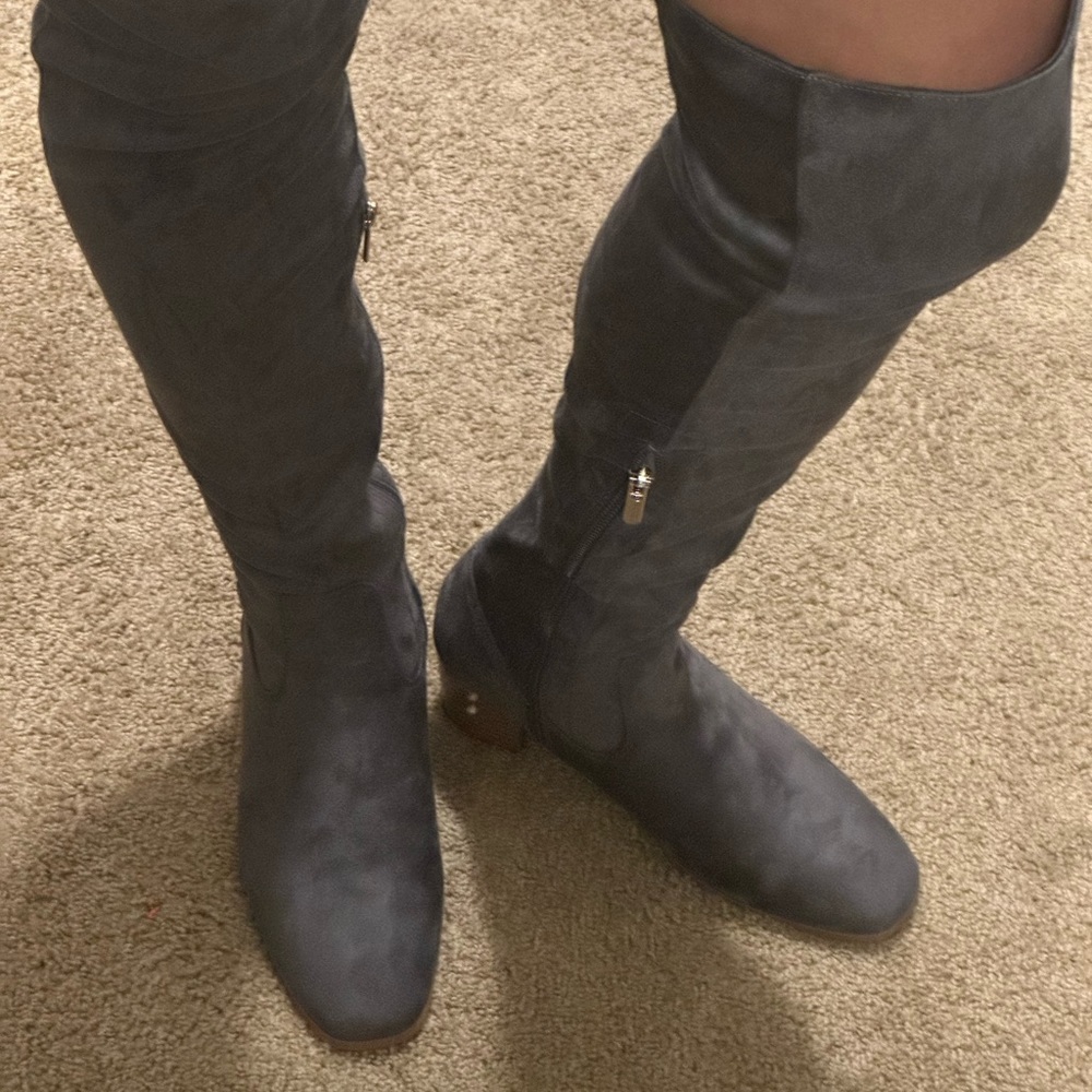 Gray thigh high boots Faux Suede Over The Knee Boots